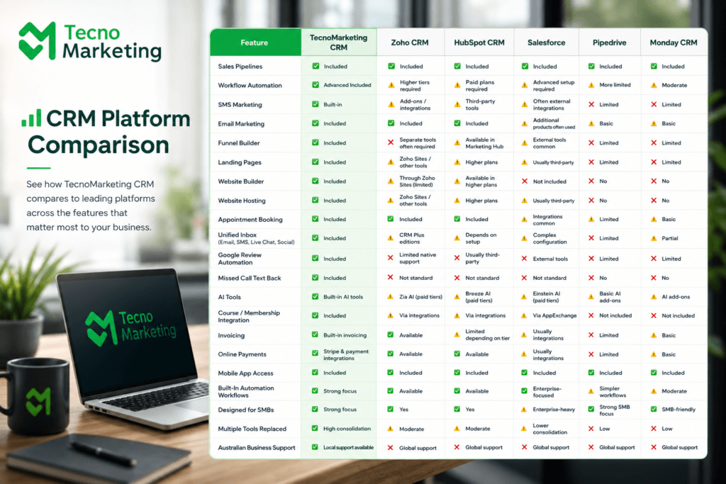 Comparison of features of TecnoMarketing CRM software with our competitors